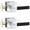 image:imageProbrico Heavy Duty Square Door Handle with Black Leather Hand Lever Keyless Privacy Interior Door Levers for Bedroom and Bathroom Polished Chrome 2 Pack
