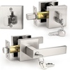 image:imageProbrico Satin Nickel Square Entry Levers Locksets and Single Cylinder Deadbolts Combination Set Heavy Duty Front Door Office Entrance Levers 3 Pack Keyed AlikeAll Same KeysBrushed Nickel