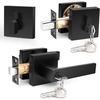image:imageProbrico Satin Nickel Square Entry Levers Locksets and Single Cylinder Deadbolts Combination Set Heavy Duty Front Door Office Entrance Levers 3 Pack Keyed AlikeAll Same KeysBlack