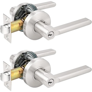 image:imageProbrico 2 Pack Keyed Entry Locks for Front DoorBedroomOffice Modern Entry Lever Lockset Satin Nickel  Keyed Alike