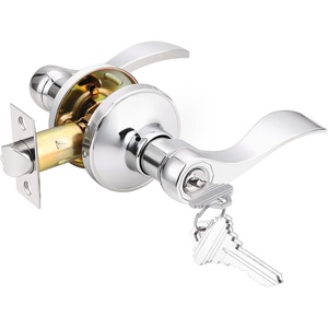 image:imageProbrico 2 Pack Wave Style Keyed Alike Entry Levers Exterior Interior Satin Nickel Keyed Door Handles with Lock and Same Keys Reversible for Right Left Handed DoorsPolished Chrome