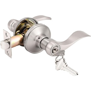 image:imageProbrico 2 Pack Wave Style Keyed Alike Entry Levers Exterior Interior Satin Nickel Keyed Door Handles with Lock and Same Keys Reversible for Right Left Handed DoorsSatin Nickel