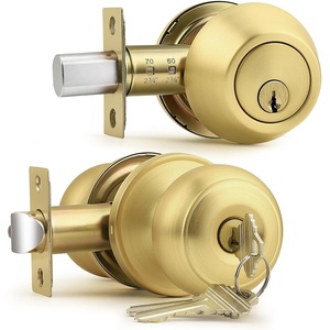image:imageProbrico 3 Pack Entry Door Knob Set with Single Cylinder Deadbolt Combo Set Keyed Alike Brushed Nickel Door Knobs with Lock and Keys for Entrance Front DoorGold