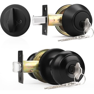 image:imageProbrico 3 Pack Entry Door Knob Set with Single Cylinder Deadbolt Combo Set Keyed Alike Brushed Nickel Door Knobs with Lock and Keys for Entrance Front DoorBlack