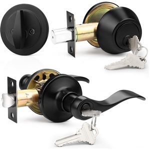image:imageProbrico 4 Pack Keyed Alike Entry Handlset with Single Cylinder Deadbolts Combo Pack Satin Nickel Door Lever for Front and Entrance Door Interior and Exterior Entry Door Knobs Brushed NickelBlack