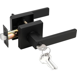 image:imageProbrico Black Door Handle with Different Keys Heavy Duty Flat Square Entry Door Lever Locks Reversible for Left and Right Handed Doors Door Levers Lockset for Interior and Exterior Doors 3 PackBlack