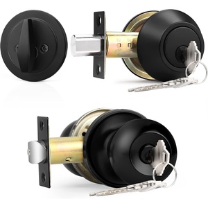 image:imageProbrico Black Keyed Alike Entry Knobs Front Door Locks Exterior Lockset and Single Cylinder Deadbolt Combination Set 2 PackBlack