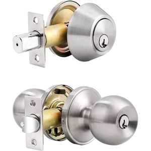 image:imageProbrico Black Keyed Alike Entry Knobs Front Door Locks Exterior Lockset and Single Cylinder Deadbolt Combination Set 2 PackBrushed Nickel