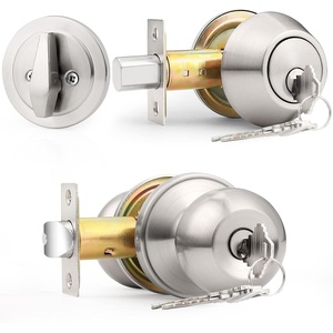 image:imageProbrico Brushed Nickel Door Knob and Single Cylinder Deadbolt Front Door Handle and Deadbolt Set Exterior Door Knob with Lock and Key 3Pack Keyed Alike ComboBrushed Nickel
