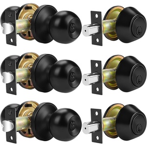 image:imageProbrico Brushed Nickel Door Knob and Single Cylinder Deadbolt Front Door Handle and Deadbolt Set Exterior Door Knob with Lock and Key 3Pack Keyed Alike ComboBlack