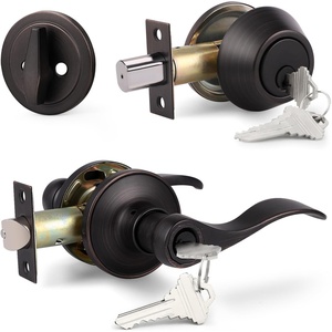 image:imageProbrico Entrance Door Lever Deadbolt Sets 3 Set Satin Nickel Exterior Entry Lever and Single Cylinder DeadboltKeyed Alike Combo Keyed Handleset Lockset Exteriorfor Front Door and Outside GateOil Rubbed Bronze