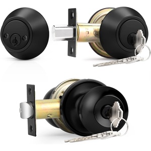 image:imageProbrico Flat Black Double Cylinder Handleset Combo Pack Keyed Alike Entry Knobs with Deadbolts Exterior Hardware for Outside Gate and Front Door 1 PackBlack