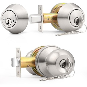 image:imageProbrico Flat Black Double Cylinder Handleset Combo Pack Keyed Alike Entry Knobs with Deadbolts Exterior Hardware for Outside Gate and Front Door 1 PackBrushed Nickel
