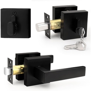image:imageProbrico Flat Black Passage Door Lever with Single Cylinder Deadbolts Combo Pack Modern Square Lock Set HandlesetExterior Handle and SetExteriorBlack