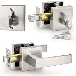 image:imageProbrico Flat Black Passage Door Lever with Single Cylinder Deadbolts Combo Pack Modern Square Lock Set HandlesetExterior Handle and SetExteriorBrushed Nickel