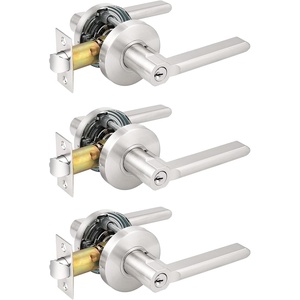 image:imageProbrico Flat Keyed Alike Entry Door Levers Satin Nickel Single Cylinder Door Locks with Same Keys Exterior Interior Door Levers with Lock and Key Reversible for Right amp Left Side 3 Pack