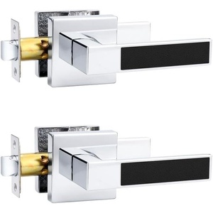 image:imageProbrico Heavy Duty Square Door Handle with Black Leather Hand Lever Keyless Passage Interior Door Levers for Hallway or Closet Polished Chrome 2 Pack