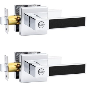 image:imageProbrico Heavy Duty Square Door Handle with Black Leather Hand Lever Keyless Privacy Interior Door Levers for Bedroom and Bathroom Polished Chrome 2 Pack