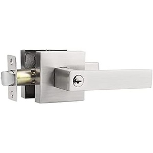 image:imageProbrico Keyed Entry Door Lever Satin Nickel Square Door Lever with Lock and Key for Bedroom Bathroom Reversible for RightLeft Handed Door 1 Pack