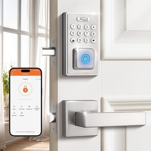 image:imageProbrico Keyless Entry Door Lock with Handle Smart Locks for Front Door Black Keypad Door Lock with Handle Fingerprint Lock Electronic Keypad Deadbolt Lever App Control Auto LockSatin Nickel
