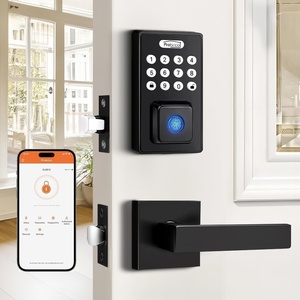 image:imageProbrico Keyless Entry Door Lock with Handle Smart Locks for Front Door Black Keypad Door Lock with Handle Fingerprint Lock Electronic Keypad Deadbolt Lever App Control Auto LockBlack