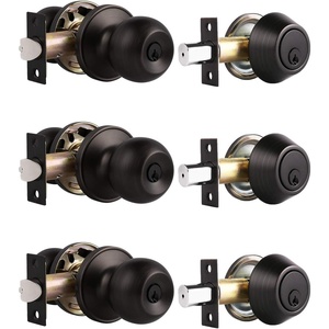 image:imageProbrico Oil Rubbed Bronze Door Knobs with Single Cylinder Deadbolts Exterior keyed Alike Handleset Combo Pack Lockset for Front Door and Outside Gate Set of 3