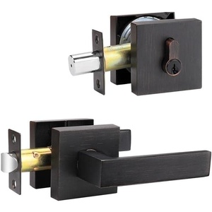 image:imageProbrico Passage Door Levers with Single Cylinder Deadbolts Combo PackKeyed Alike Modern Square Lock Set Handleset Heavy Duty Exterior Door Handle and Deadbolts Set Oil Rubbed Bronze 1 Pack
