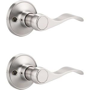 image:imageProbrico RightHanded HalfDummy Levers in Satin Nickel Finish Interior Wave Style Single Side NonFunctioning Door Handles for Closets 2 PackBrushed Nickel