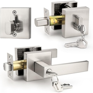 image:imageProbrico Satin Nickel Square Entry Levers Locksets and Single Cylinder Deadbolts Combination Set Heavy Duty Front Door Office Entrance Levers 3 Pack Keyed AlikeAll Same KeysBrushed Nickel