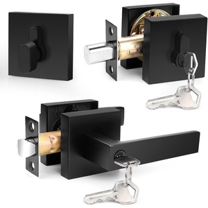 image:imageProbrico Satin Nickel Square Entry Levers Locksets and Single Cylinder Deadbolts Combination Set Heavy Duty Front Door Office Entrance Levers 3 Pack Keyed AlikeAll Same KeysBlack