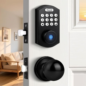 image:imageProbrico Smart Fingerprint Door Lock for Front Door Electronic Entry Door Lock Deadbolt with Knob Set Door Knob with Smart Keypad Deadbolt Lock Auto Lock App BlackFlat Black
