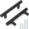 image:imageProbrico 50 Pack 3 Hole Centers Flat Black Modern Cabinet Handles Stainless Steel Drawer Handle Kitchen Cupboard T Bar Pulls 5 Inch Total Length